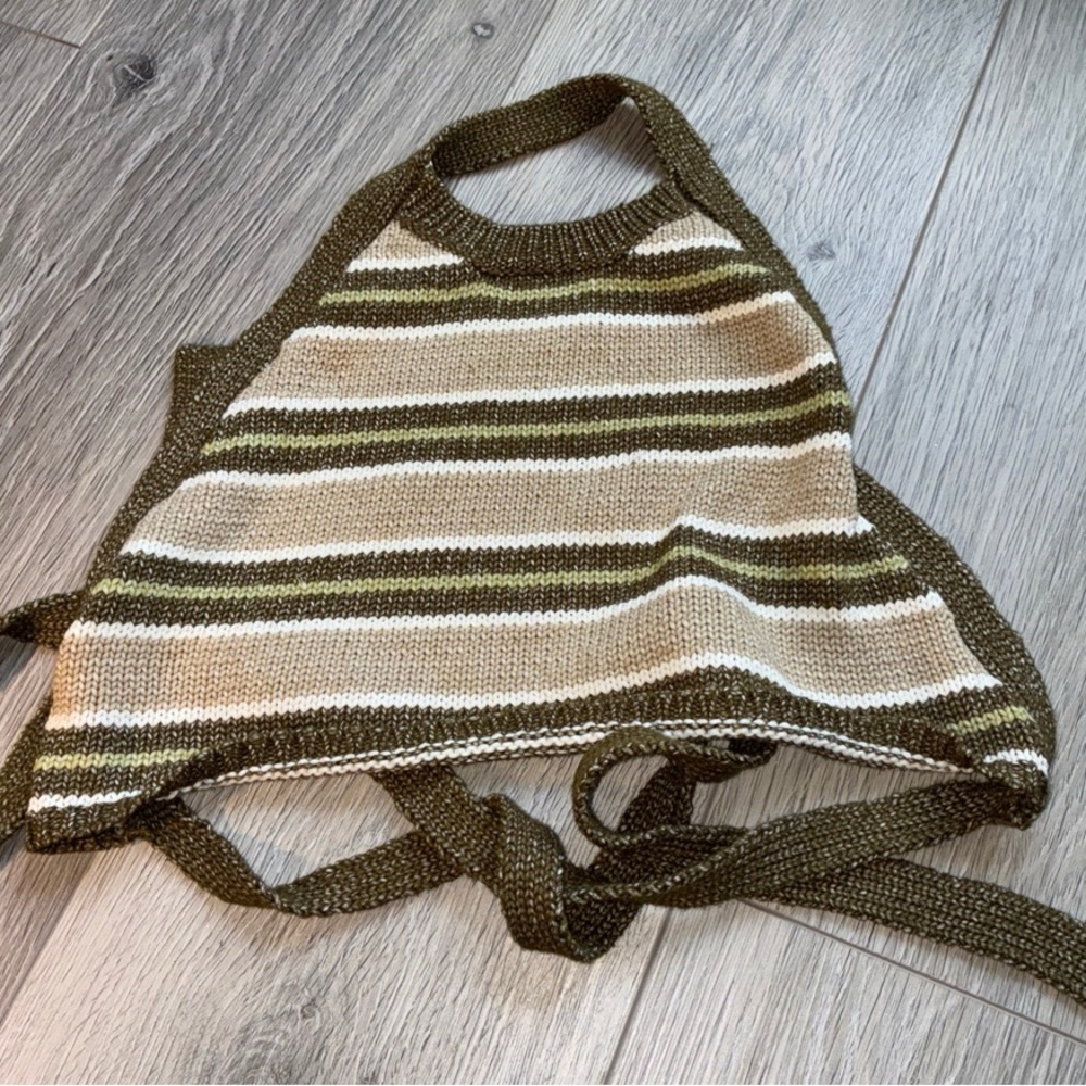 crocheted festival Pretty garbage size small  crop top
Green and tan stripe